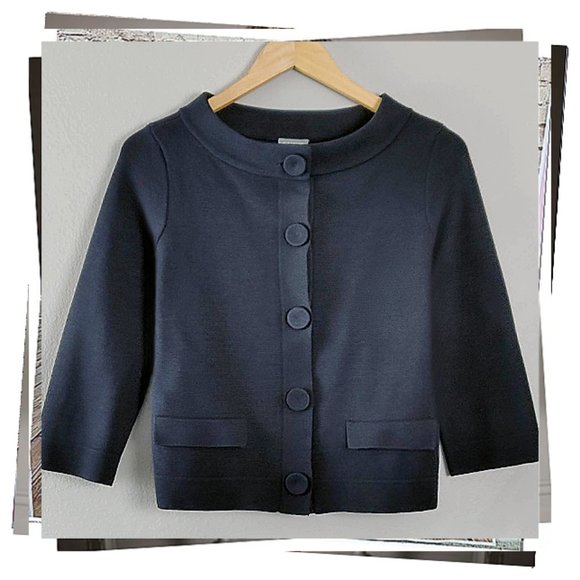 Vintage 2005 Tight Knit Navy Blue Silk Blend Cardigan (S) by Ann Taylor - Picture 2 of 6